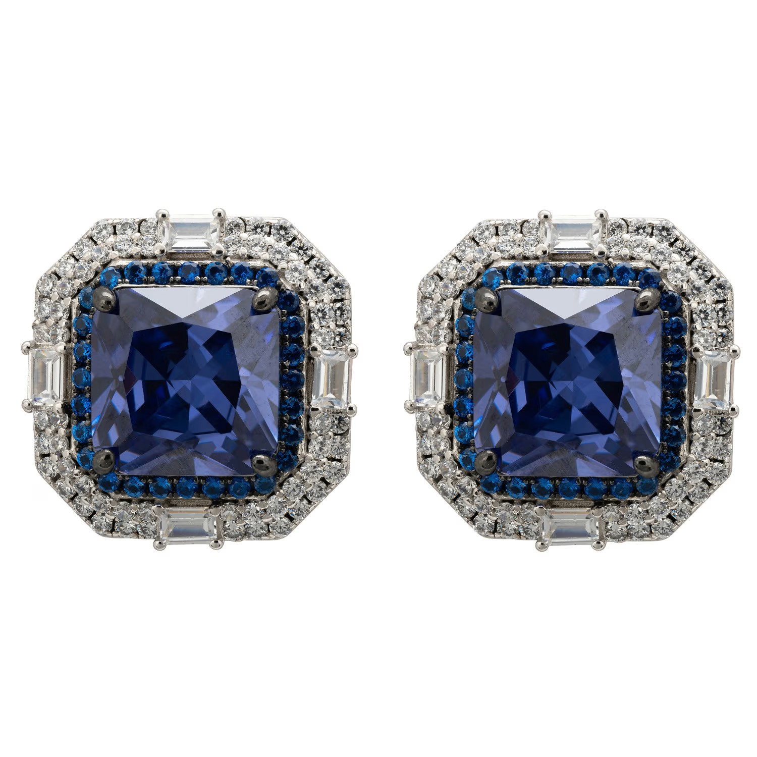 Madeleine Large Stud Earrings Silver Tanzanite | Wolf & Badger