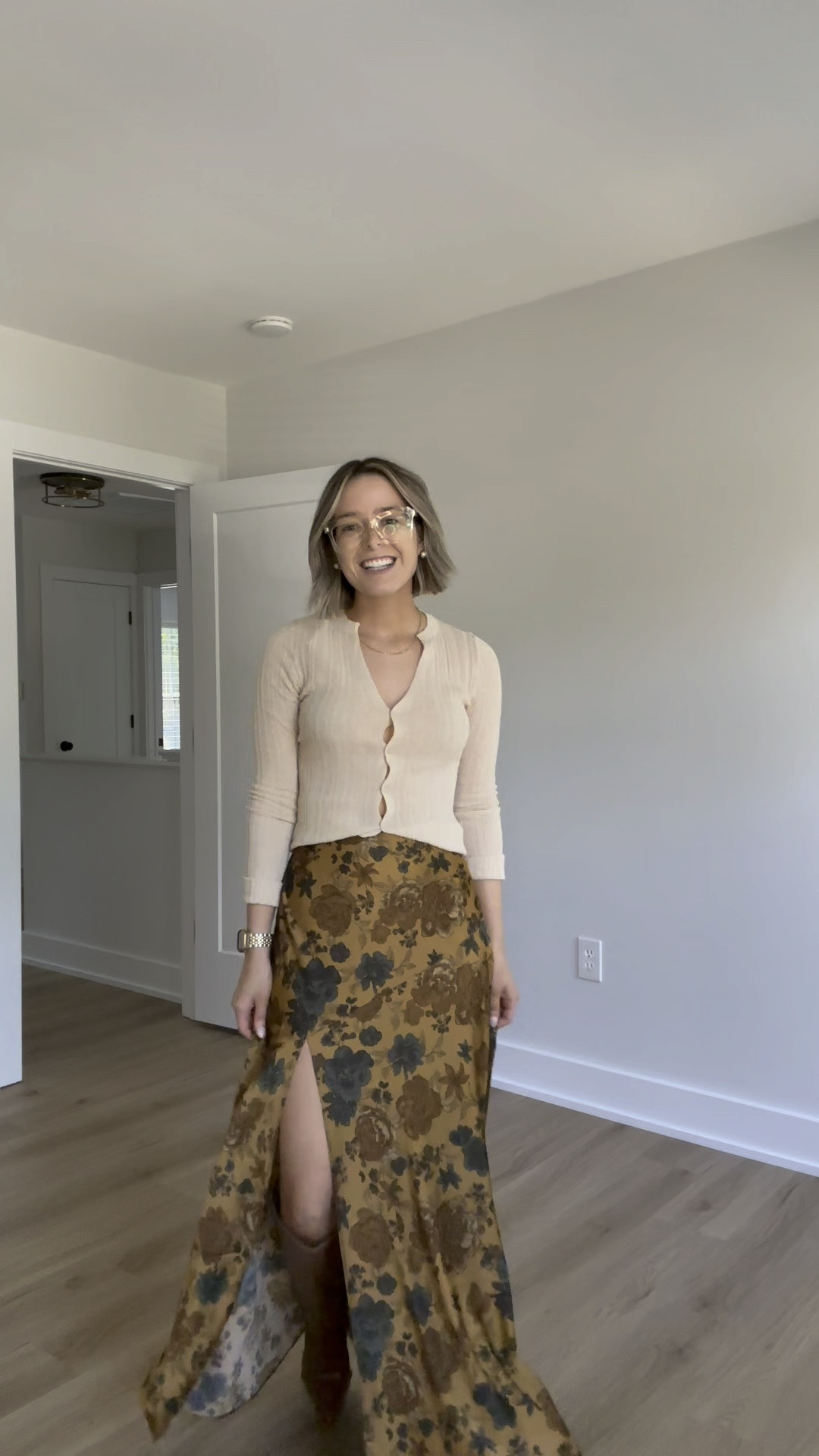 Vici Garden Party floral side skit maxi skirt in gold - size small tts but would prefer an xs if it was an option to be tighter on the waist and sit up higher since I’m 5’3”

Vici Carson V-neck cardigan in khaki - size small tts. I love the cut in the front for styling without having to tuck it in for a more elevated look. Fabric may be itchy if you have sensitive skin 

LifeStride Womens Stratford Faux Leather Wide Calf Knee-High Boots tts - got mine from Kohl’s a while back but found a few sizes in stock at Walmart 

#LTKStyleTip #LTKxVICI #LTKFallSale