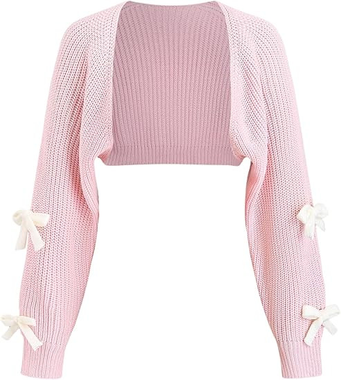 Verdusa Women's Bow Sweater Cute Cropped Cardigan Long Sleeve Knitted Shrug | Amazon (US)