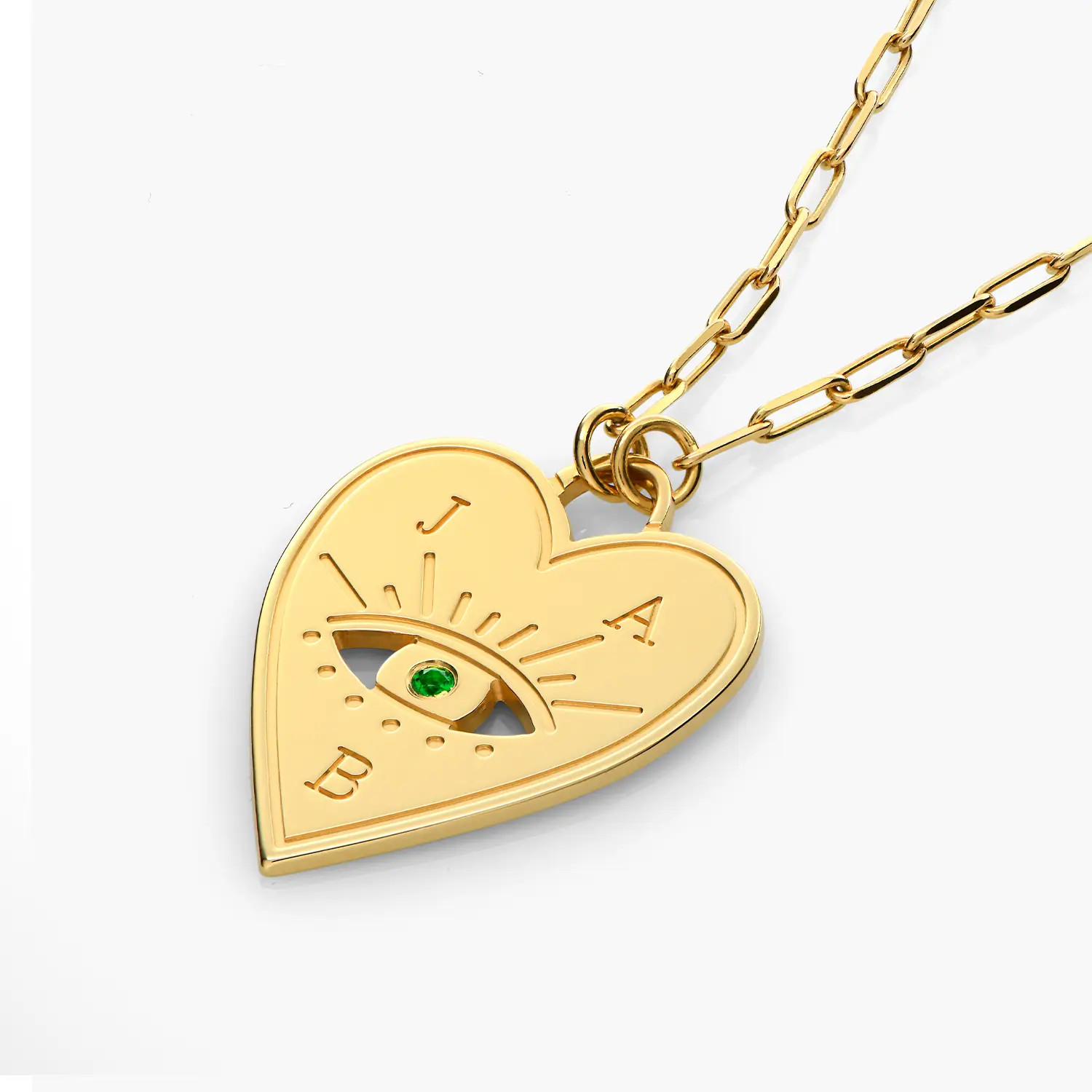 Engraved Evil Eye Heart Necklace with Cubic Zirconia - Gold Vermeil | Oak & Luna (US)