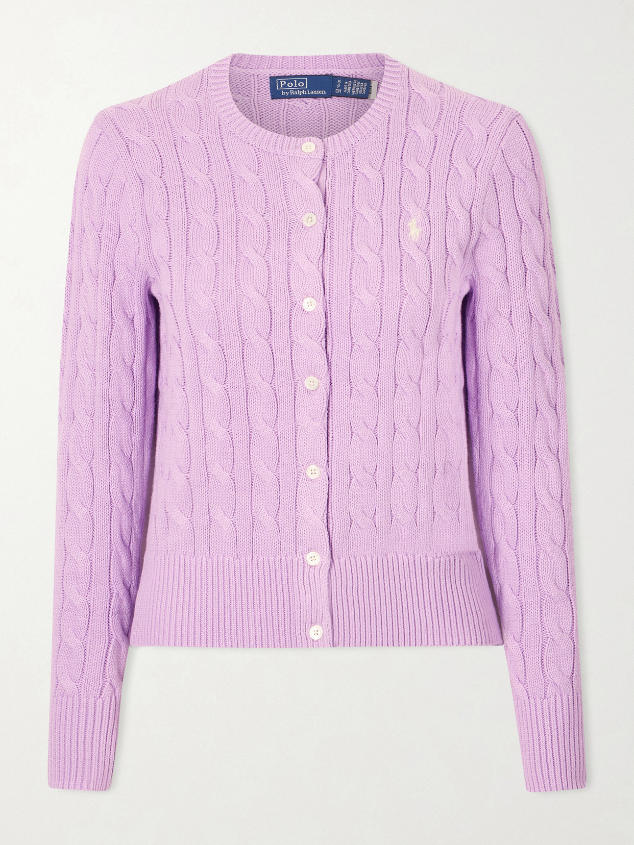 Polo Ralph Lauren - Embroidered Cable-knit Cotton Cardigan - Purple | NET-A-PORTER (US)