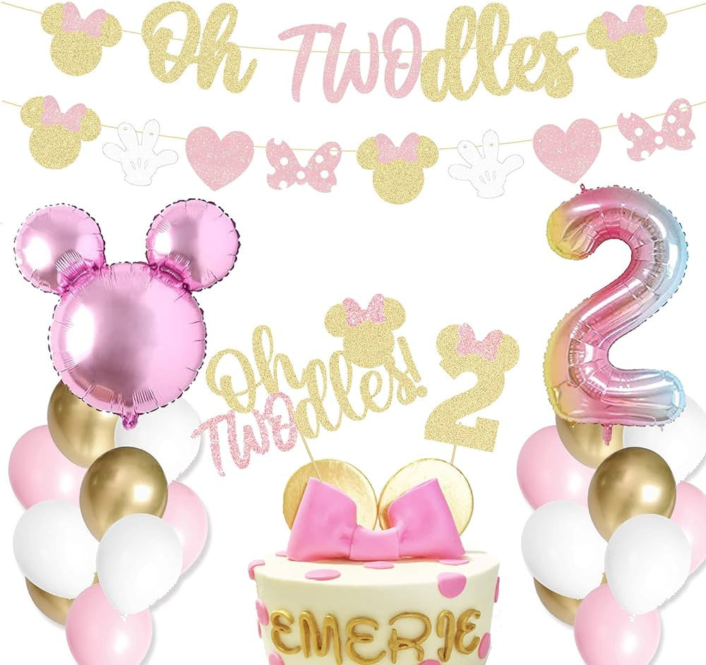 Oh Twodles Balloons Pink Mouse Second Birthday Mouse Banner Cake Topper 2nd Banner Party Supplies... | Amazon (US)