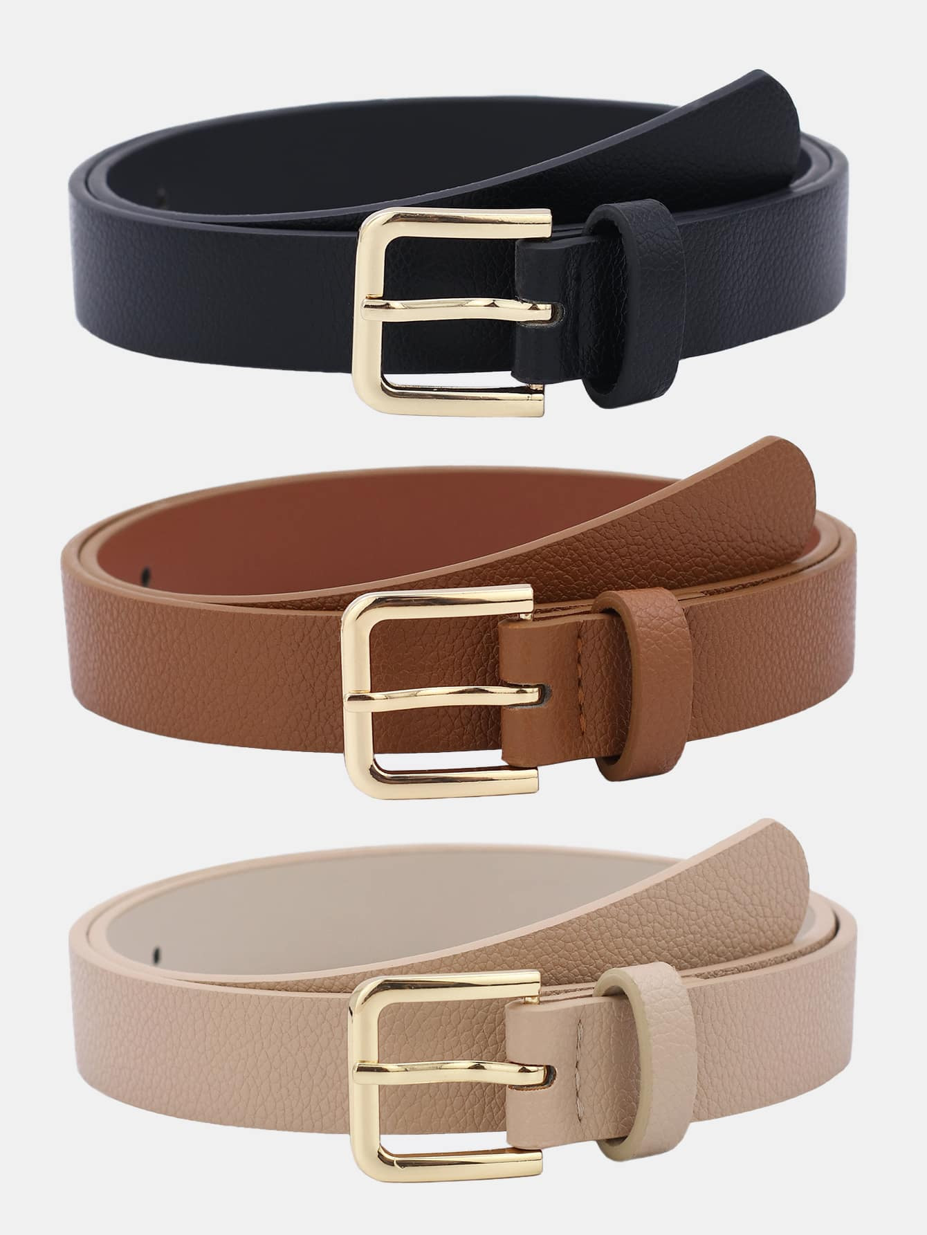 Trends1pc Women's Multipurpose Fashionable Multicolor Pu Belt With Gold Square Buckle For Daily W... | SHEIN