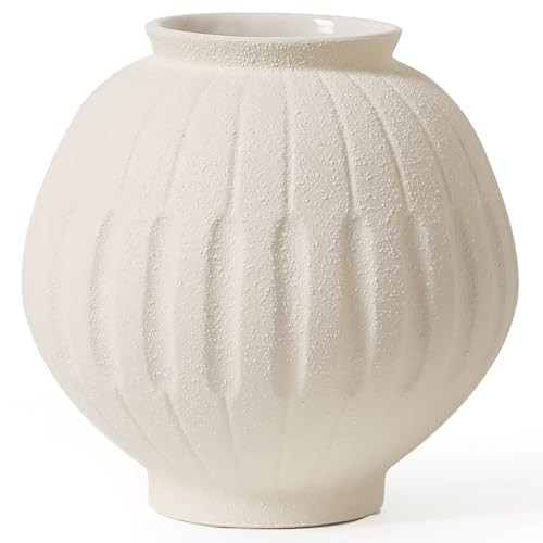Kokrose Ceramic Round Vase, Cream Pottery Textured Terracotta Vase for Centerpieces, Rustic Farmh... | Amazon (US)