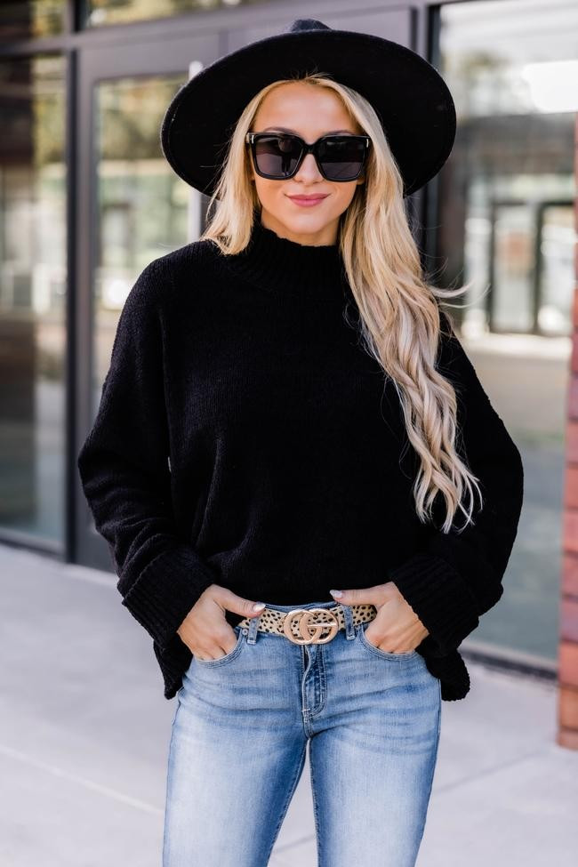 Play Your Part Mock Neck Chenille Sweater Black | The Pink Lily Boutique