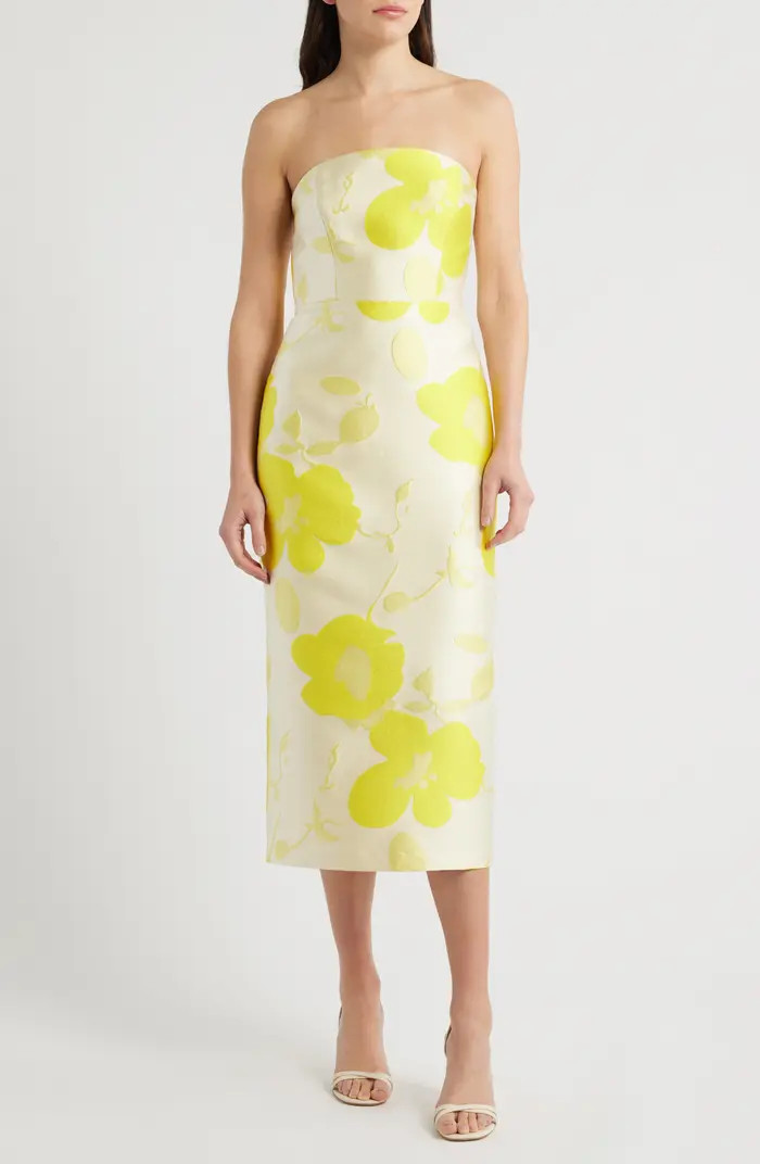 Floral Strapless Jacquard Midi Dress | Nordstrom