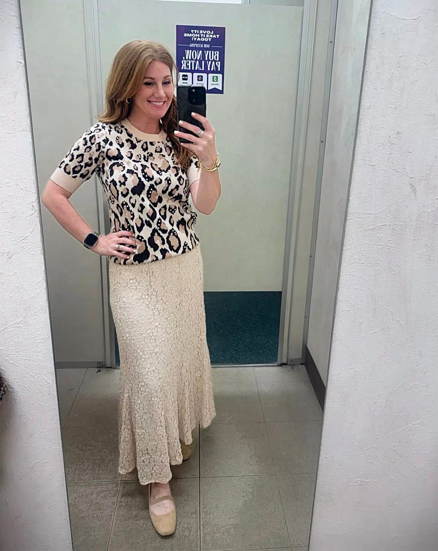 Stephanie is sharing another look from Cato! She is always looking for petite friendly options. Her leopard sweater and natural lace maxi skirt are both size small. Her Mary Jane flats are her true size.

#LTKWorkwear #LTKPetite #LTKOver40