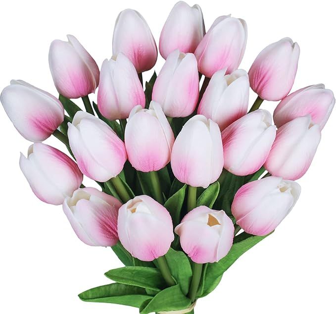 20 Pcs Artificial Pink Tulips Flowers Faux Tulip Stems PU Real Touch Tulips for Easter Spring Wre... | Amazon (US)