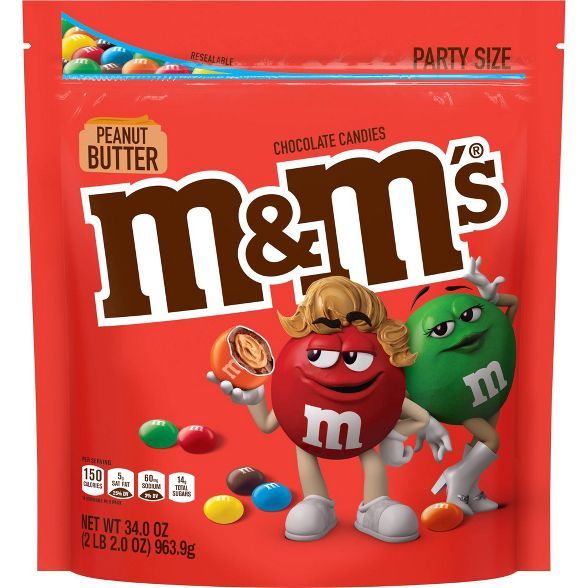 M&M's Party Size Peanut Butter Chocolate Candies - 34oz | Target