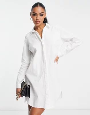 ASOS DESIGN cotton mini shirt dress in white | ASOS (Global)