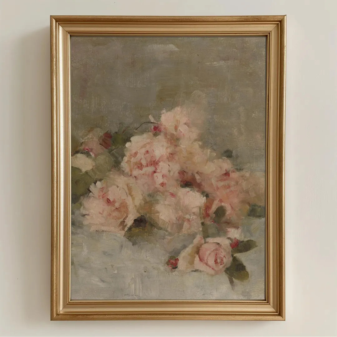 Digital Prints Vintage Pink Roses Still Life Painting Printable Wall Art | Vertical Floral Farmho... | Etsy (US)