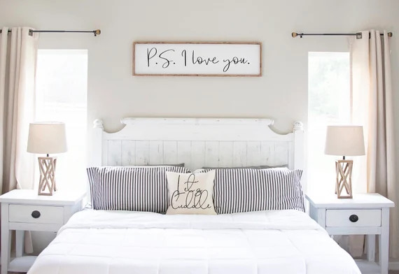 ps I love you wood sign, framed wood sign, farmhouse style, master bedroom, home decor, wedding g... | Etsy (US)