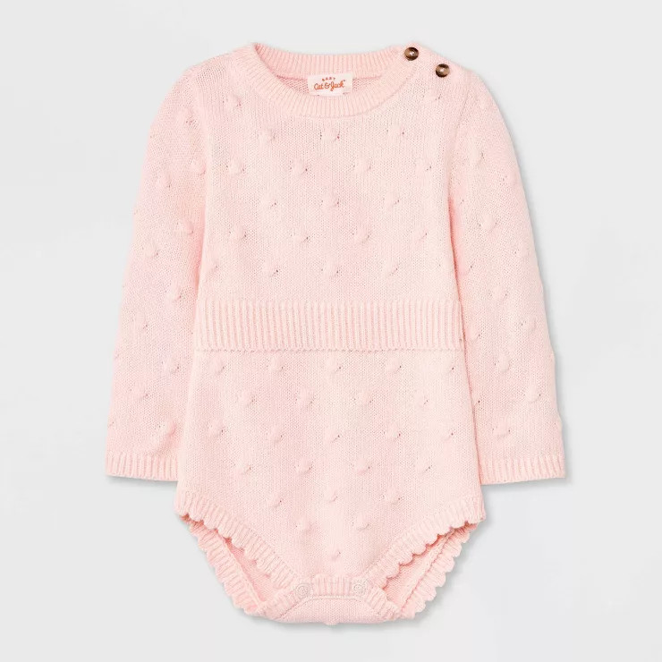 Baby Girls' Blush Bobble Sweater Romper - Cat & Jack™ Light Pink | Target