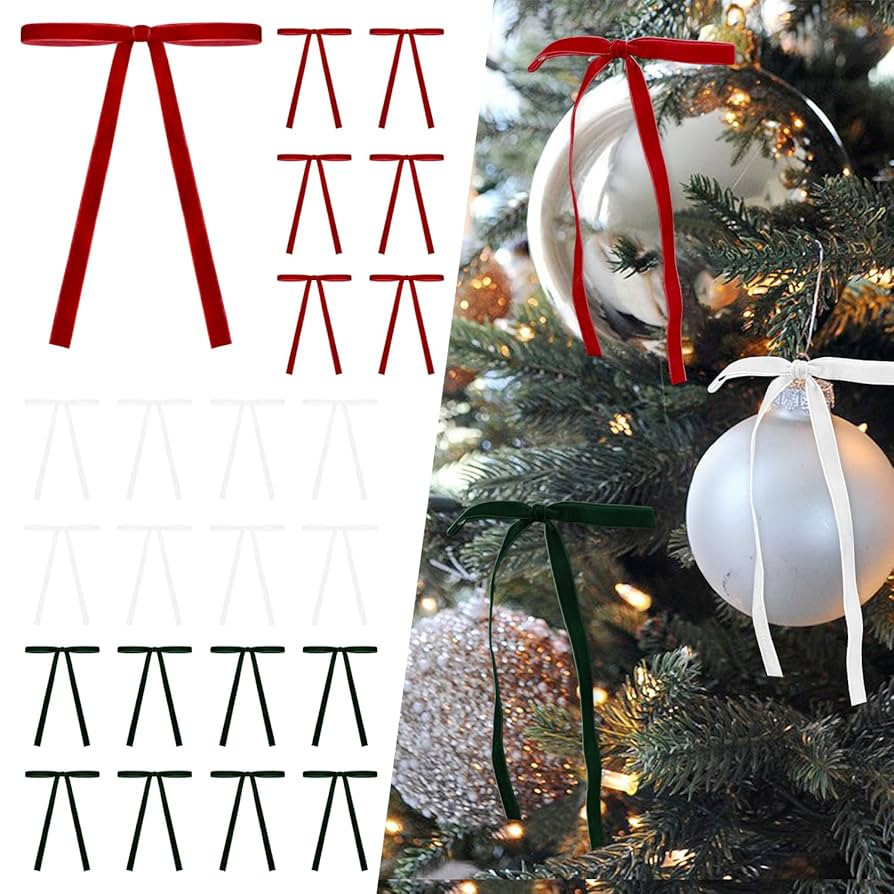 SIMISI RIBBON 24 Pcs White Velvet Christmas Tree Bows Door Garland Decor Vintage Wreath Bow (3/8'... | Amazon (US)