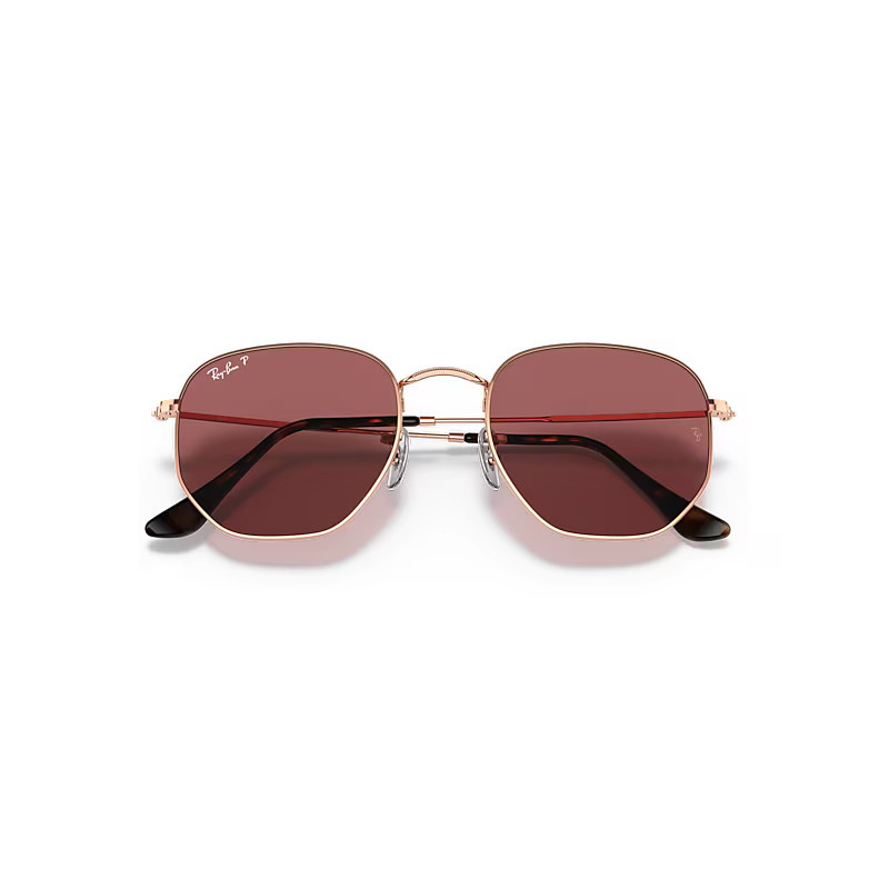 Ray-Ban Hexagonal Flat Lenses Sunglasses Rose Gold Frame Violet Lenses Polarized 51-21 | Ray-Ban (US)