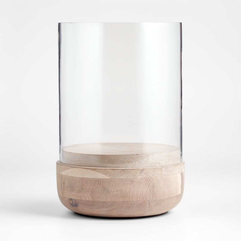 Curve Wood and Glass Hurricane Candle Holder 12.5" + Reviews | Crate & Barrel | Crate & Barrel