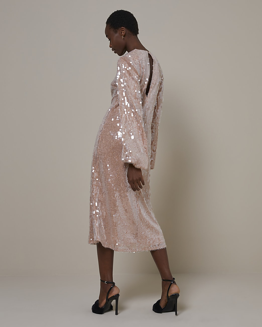 Pink RI Studio Sequin Midi Dress | River Island (UK & IE)