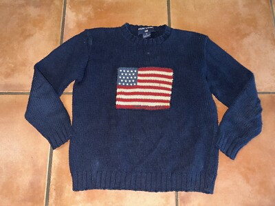 POLO Sport RALPH LAUREN Women’s Sz M USA Flag Knit Cotton Blue Sweater | eBay US