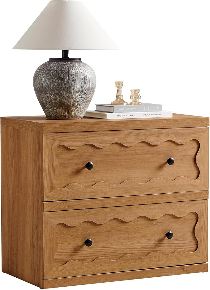 VividVibe Honey Oak Scallope Nightstand- Farmhouse Modern Organic Antique Minimalist Bedroom Bed ... | Amazon (US)