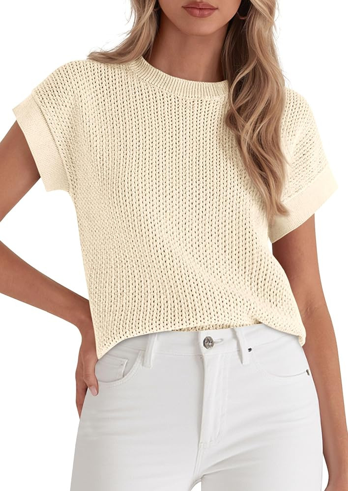 PRETTYGARDEN Women's 2026 Spring Fashion Sweater Vest Business Casual Crochet Tops Cap Sleeve Kni... | Amazon (US)