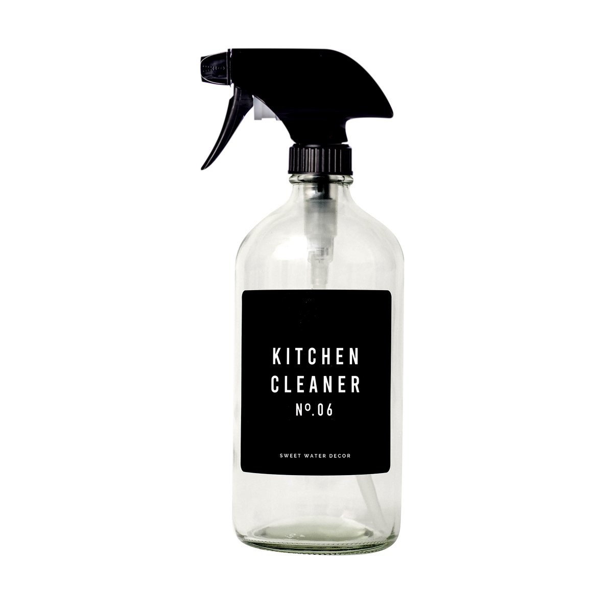 16oz Clear Glass Kitchen Cleaner Spray Dispenser - Black Label | Sweet Water Decor, LLC
