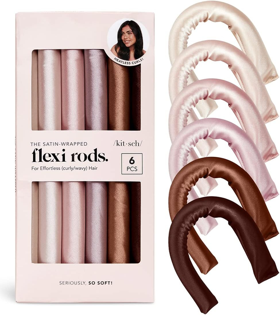 Kitsch Heatless Hair Curlers - 6 pcs Satin Flexi Rods for Overnight Blowout, No Heat Curling Rods... | Amazon (US)