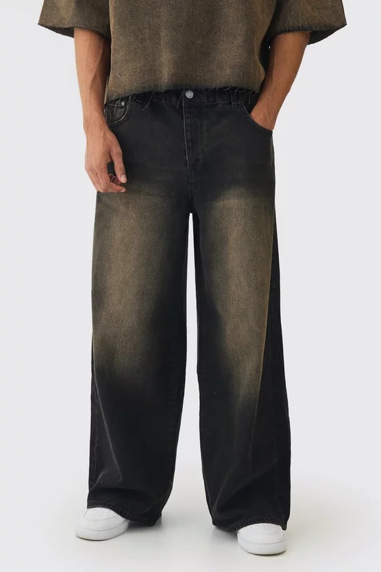 Elasticated Waist Extreme Baggy Rigid Tinted Wash Jeans | boohooMAN (US & Canada)