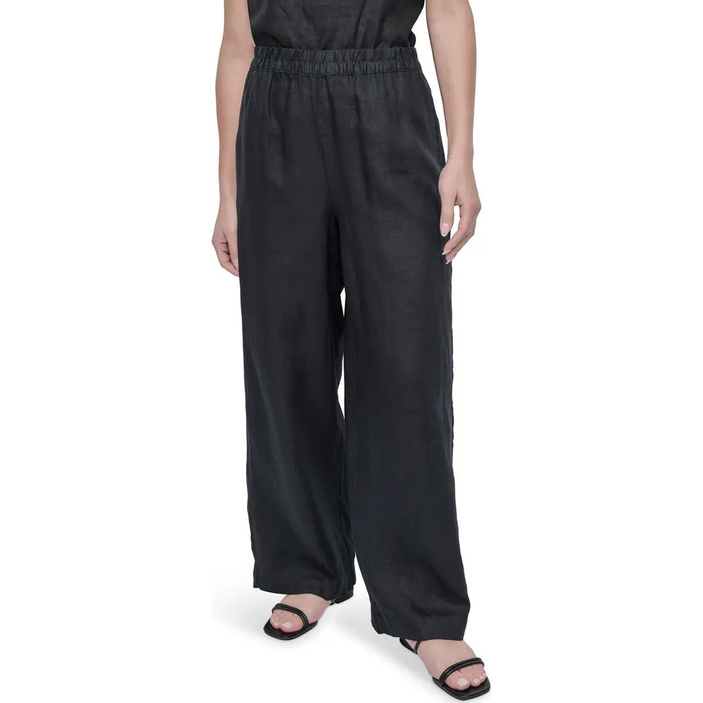 DKNY Wide Leg Linen Pants in Black at Nordstrom, Size Large | Nordstrom