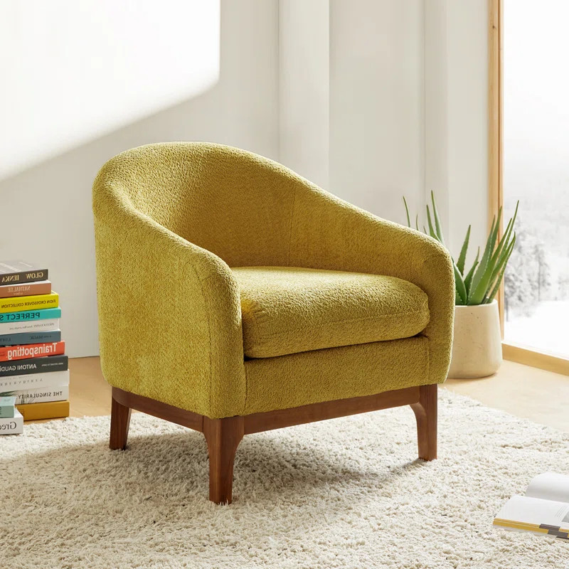 Berklie Modern Boucle Barrel Chair with Solid Wood Legs | Wayfair North America