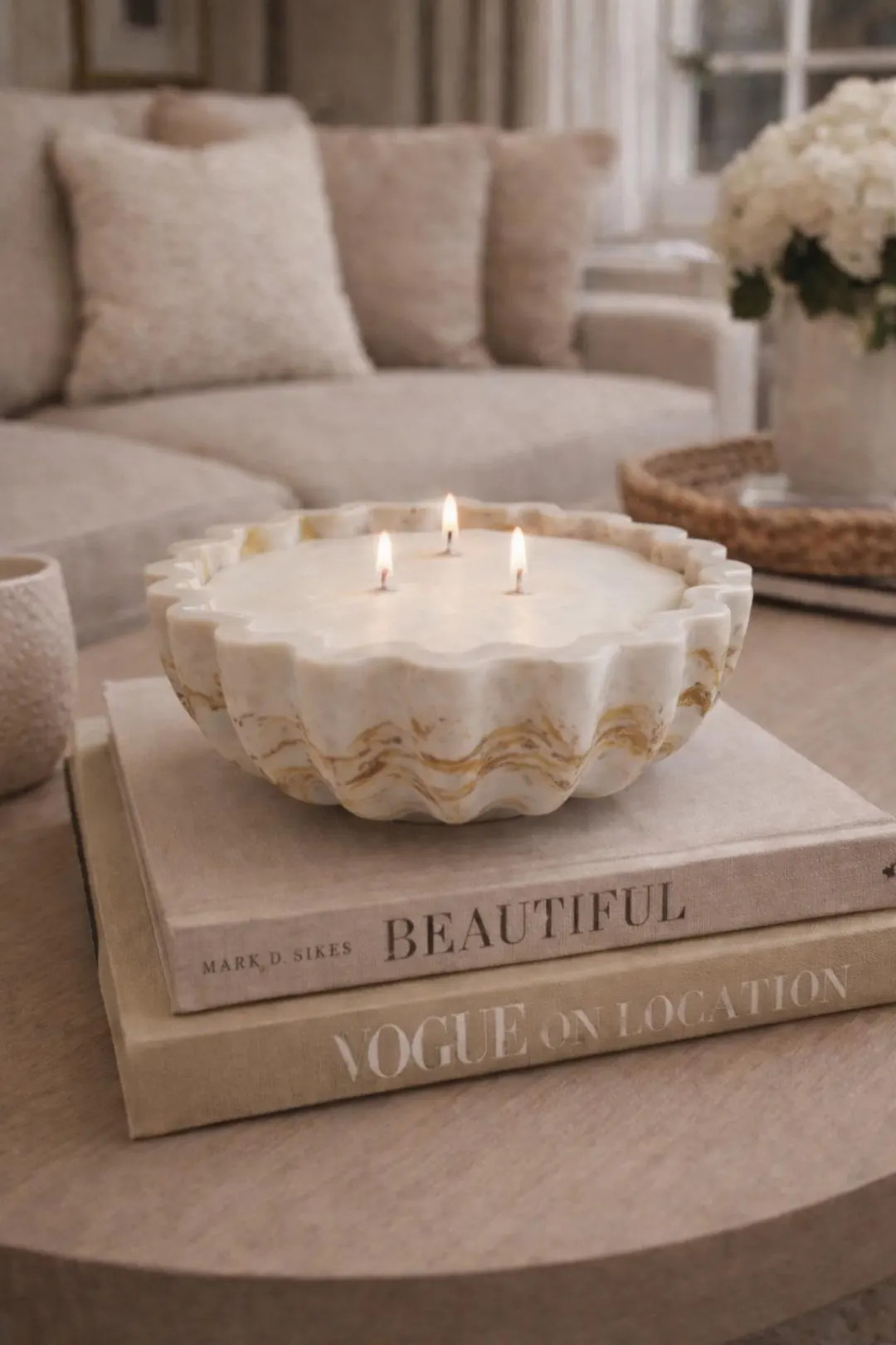 Handmade Soy Candle in Jesmonite Bowl, Neutral Marbled Decorative Candle, Modern Minimal Home Dec... | Etsy (US)