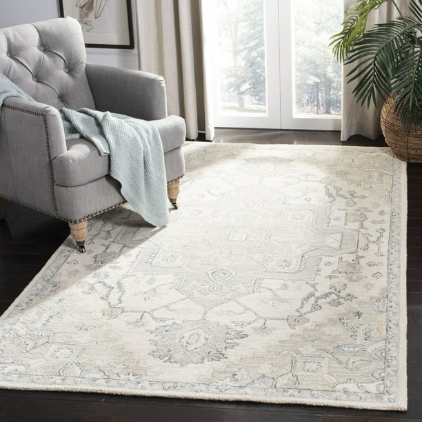 SAFAVIEH Micro-Loop Braylon Floral Wool Area Rug, Ivory/Beige, 5' x 8' | Walmart (US)