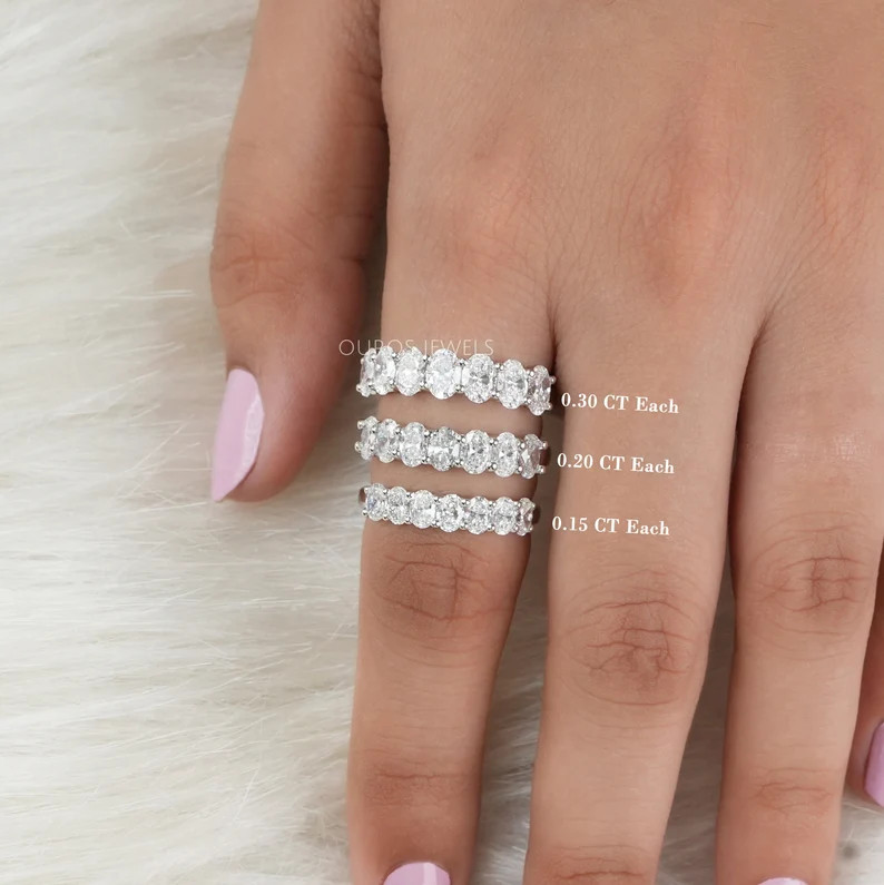 0.15 Carat Each Oval Diamond 7 Stone Band / Lab Grown Diamond Bridal Set Band / White Gold Create... | Etsy (US)