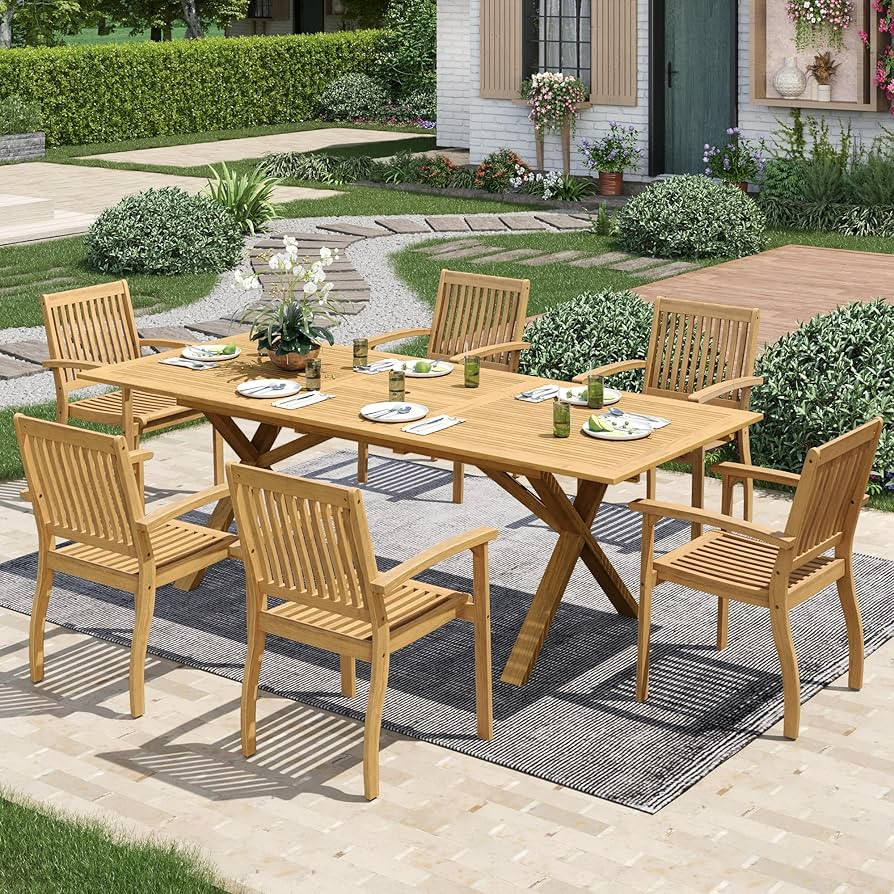 MIXPATIO Acacia Wood Outdoor Dining Set, 7 Pieces Patio Dining Table and Chairs Set, Expandable D... | Amazon (US)