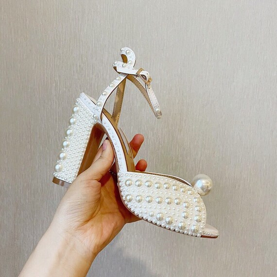 Weddingpearlshoes I Blockpearlheels I Open-toe Bridalshoes I | Etsy | Etsy (US)