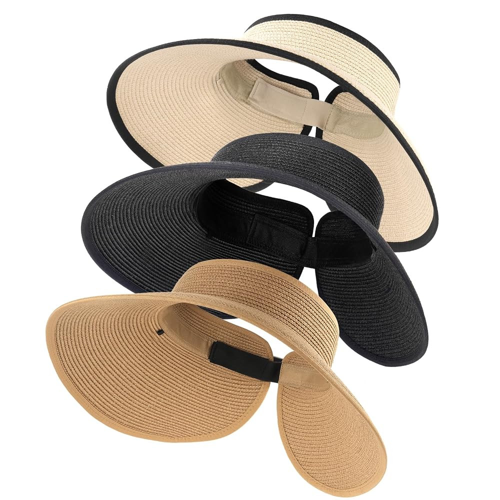 FURTALK Straw Sun Visor Hats for Women UPF 80+ Wide Brim Pontytail Summer Beach Hats | Amazon (US)