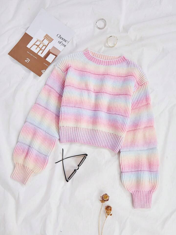 SHEIN Essnce Striped Pattern Lantern Sleeve Sweater | SHEIN