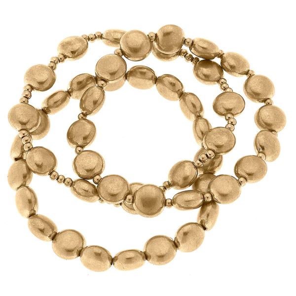 Clarissa Metal Beaded Stretch Bracelet Stack in Worn Gold - Set of 3 | CANVAS