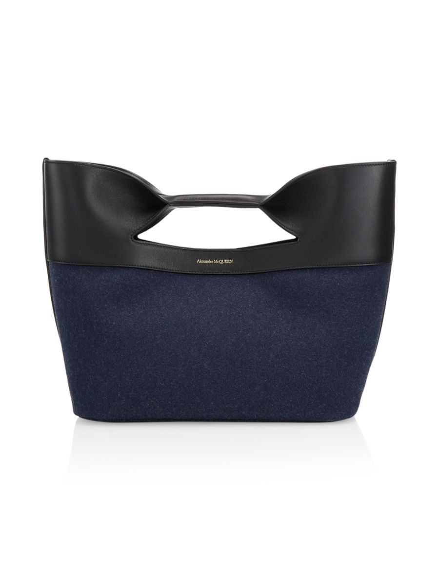 Alexander McQueen The Small Bow Denim &amp; Leather Top Handle Bag | Saks Fifth Avenue