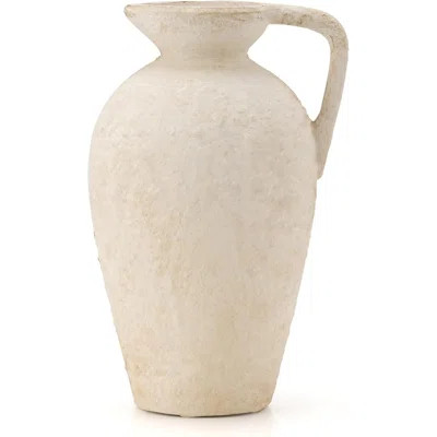 Rustic Farmhouse Terracotta Vase, 9.25 Inch With Handle, Neutral Tall Vase For Living Room, Table, Shelf Decor (Off-White) | Wayfair North America