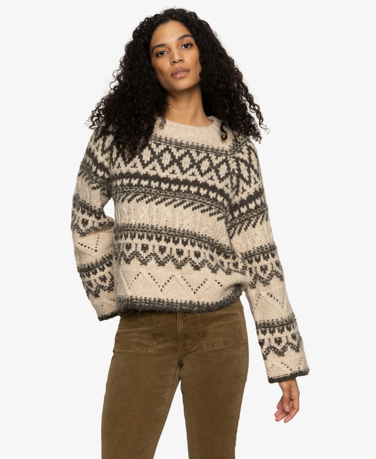 Sanctuary Women's Fair-Isle Crewneck Dropped-Shoulder Sweater - Light Oat Multi | Macy's