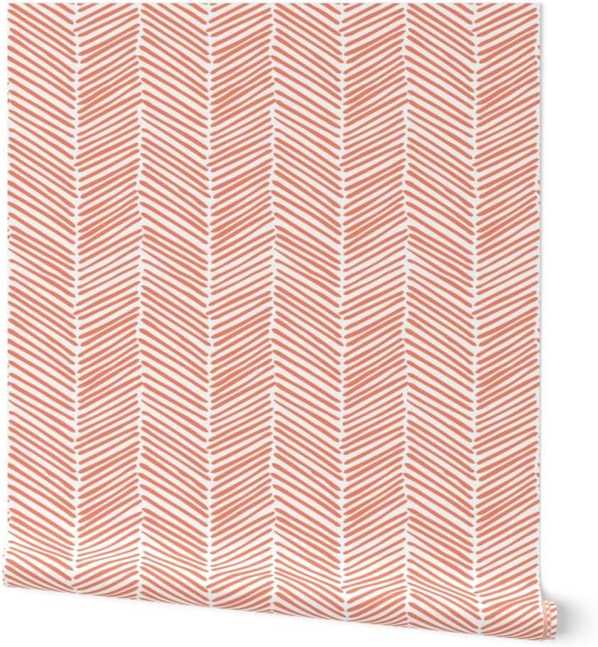 Spoonflower Commercial Grade Wallpaper Swatch - Arrows Coral Herringbone Zigzag Nursery Chevron B... | Amazon (US)