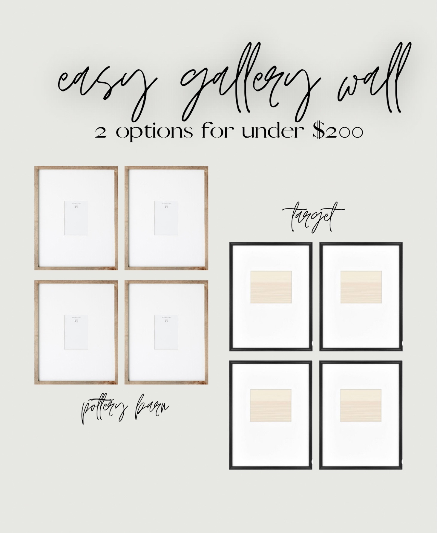 Two 4 frame gallery wall options! Each frame is $50 & under! Oversized mats simplify the look and create a bold statement! 

Clearance
Pottery barn
Wood frame
Target
Black frame 
Picture frame
Gallery wall
Wall art


#LTKsalealert #LTKhome #LTKunder50