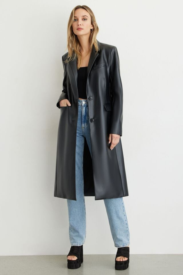 Faux Leather Maxi Blazer Jacket | Dynamite Clothing