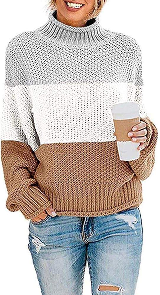 ZESICA Women's Turtleneck Sweaters Long Batwing Sleeve Oversized Chunky Knitted Pullover Tops | Amazon (US)