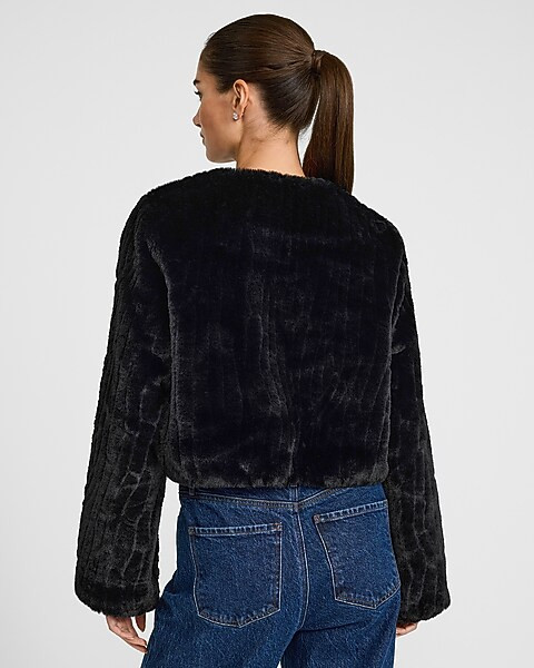 Faux Fur Collarless Cropped Coat | Express