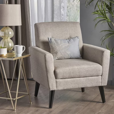 GDFStudio Teche Mid-Century Modern Fabric Upholstered Tufted Club Chair with Splayed Leg, Beige | Target