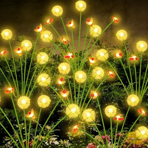 Solar Garden Lights Outdoor, 6 Pack 48 LED, Solar Swaying Dandelion Bee Lights Waterproof, Swaying Firefly Lights for Yard Pathway Lawn Patio Decorations, 2 modes (Steady on, Slow Twinkle), Warm White | Amazon (US)
