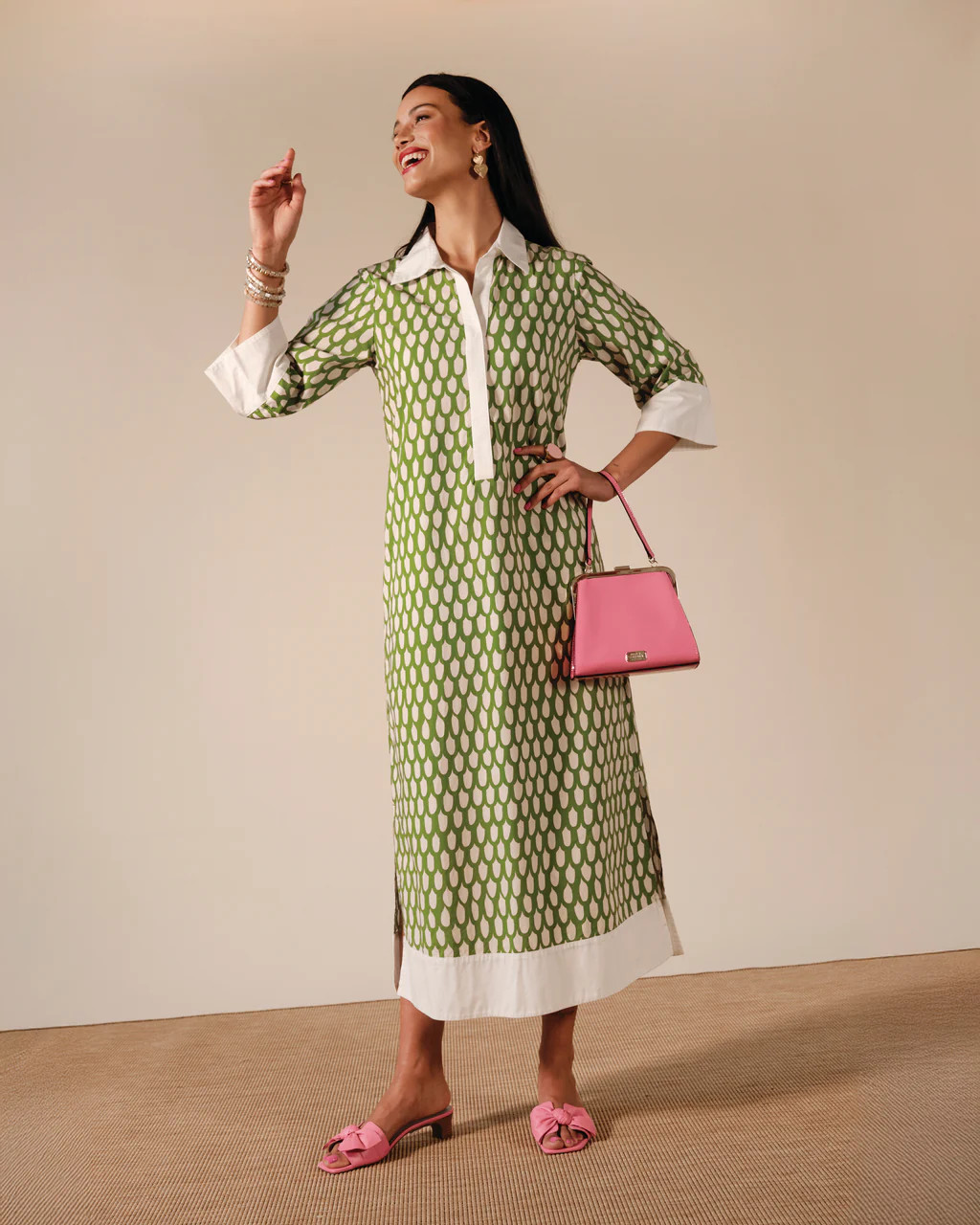 Tracey Midi Dress - Loop Print Green | Frances Valentine