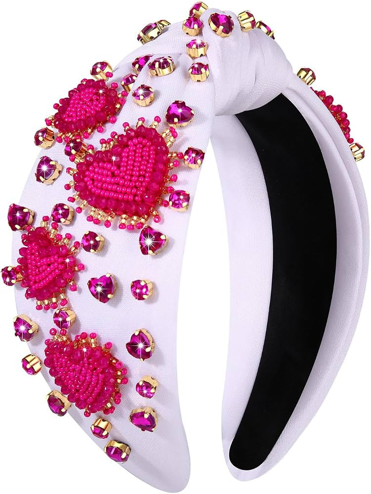 PHALIN Valentine's Day Headband for Women Beaded Heart Knotted Headband Embellished Crystal XOXO ... | Amazon (US)