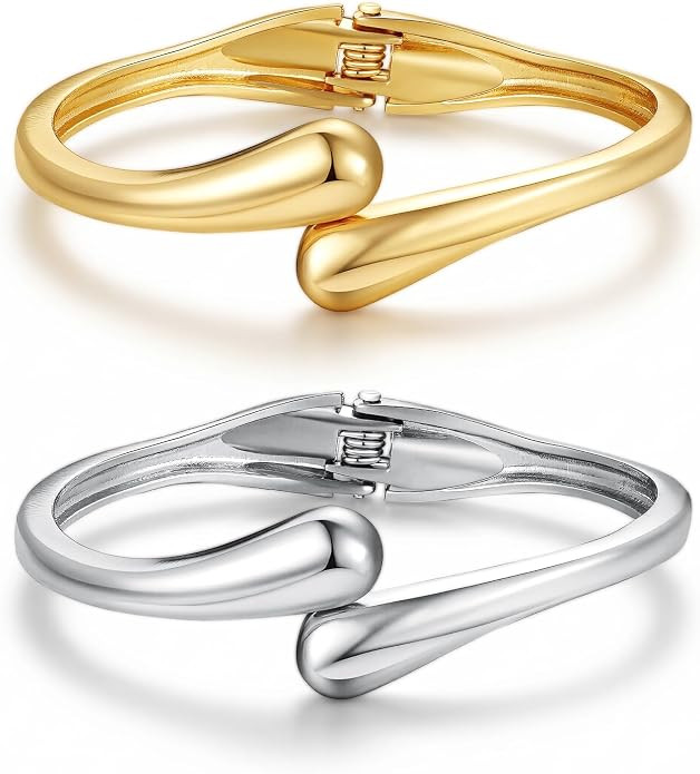 M MOOHAM Chunky Gold Bangle Bracelets for Women, Dainty 14k Gold-Plated Thicker Statement Bangles... | Amazon (US)